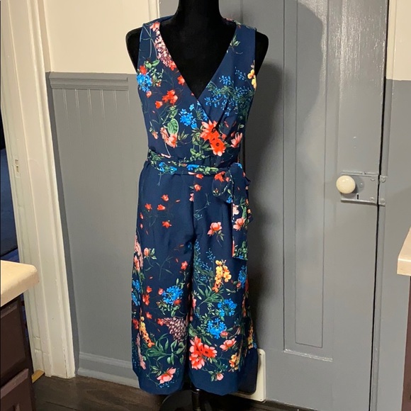 Roz & Ali Pants - Roz & Ali Floral Print Culotte Leg Jumpsuit